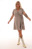 Korte jurk met strik uni taupe