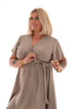 Korte jurk met strik uni taupe