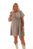 Korte jurk met strik uni taupe