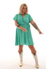 Korte jurk met strik uni turquoise