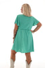 Korte jurk met strik uni turquoise