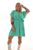 Korte jurk met strik uni turquoise
