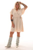 Korte jurk met strik uni beige