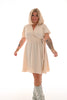 Korte jurk met strik uni beige