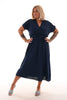 Maxi jurk ceintuur uni marineblauw