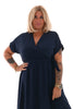 Maxi jurk ceintuur uni marineblauw