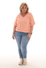 T-shirt v-hals gestreept Good Vibes club beige/oranje
