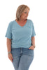 T-shirt v-hals gestreept Good Vibes club blauw/petrol