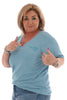 T-shirt v-hals gestreept Good Vibes club blauw/petrol