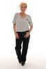 T-shirt v-hals gestreept Good Vibes club zwart/wit