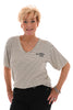 T-shirt v-hals gestreept Good Vibes club zwart/wit
