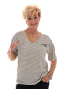 T-shirt v-hals gestreept Good Vibes club zwart/wit