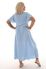 Maxi jurk met strik uni lichtblauw