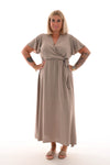 Maxi jurk met strik uni taupe