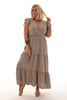 Maxi jurk stroken uni taupe