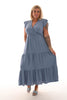 Maxi jurk stroken uni jeansblauw