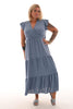 Maxi jurk stroken uni jeansblauw