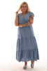 Maxi jurk stroken uni jeansblauw