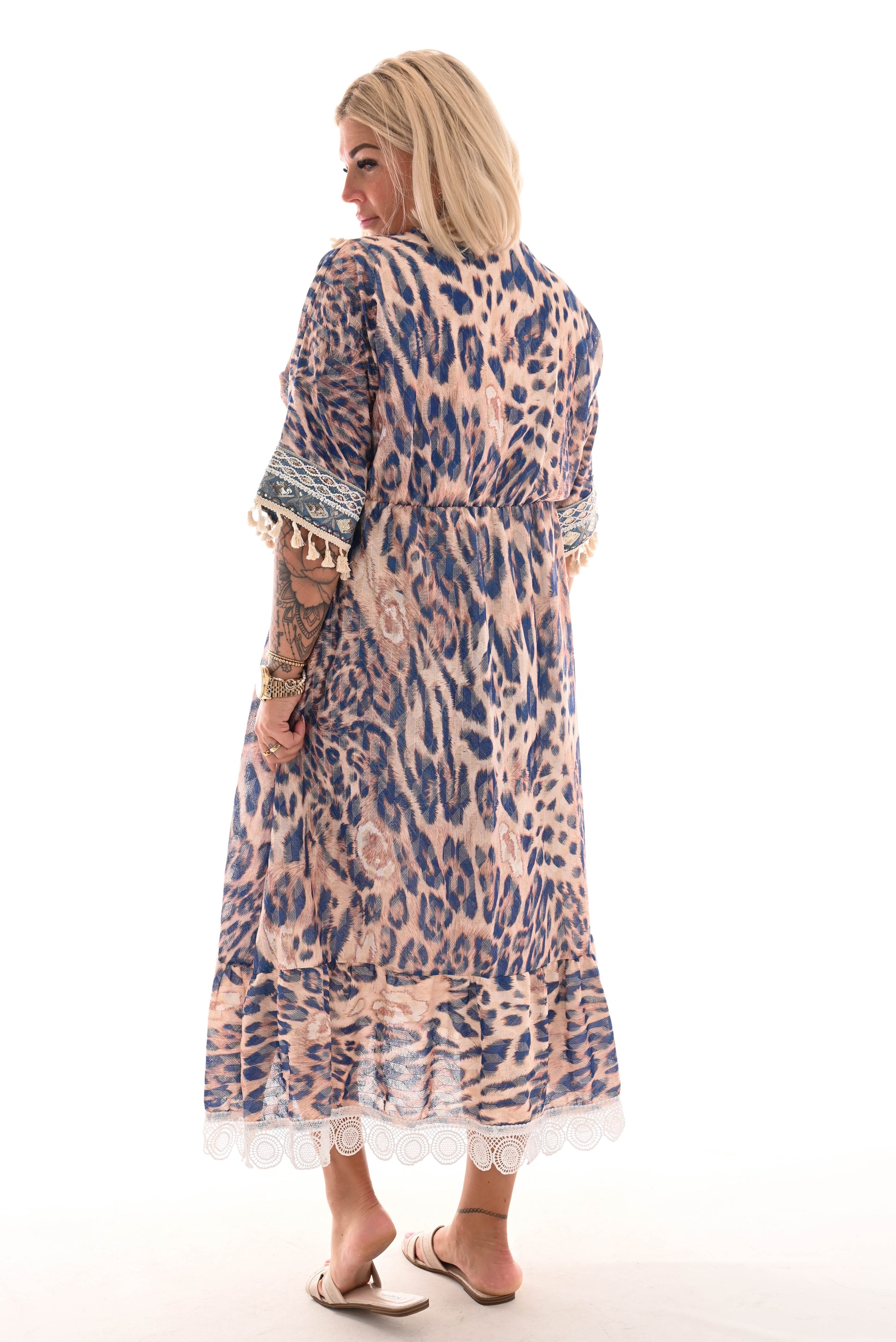 Bohemian dress v-hals panter/blauw