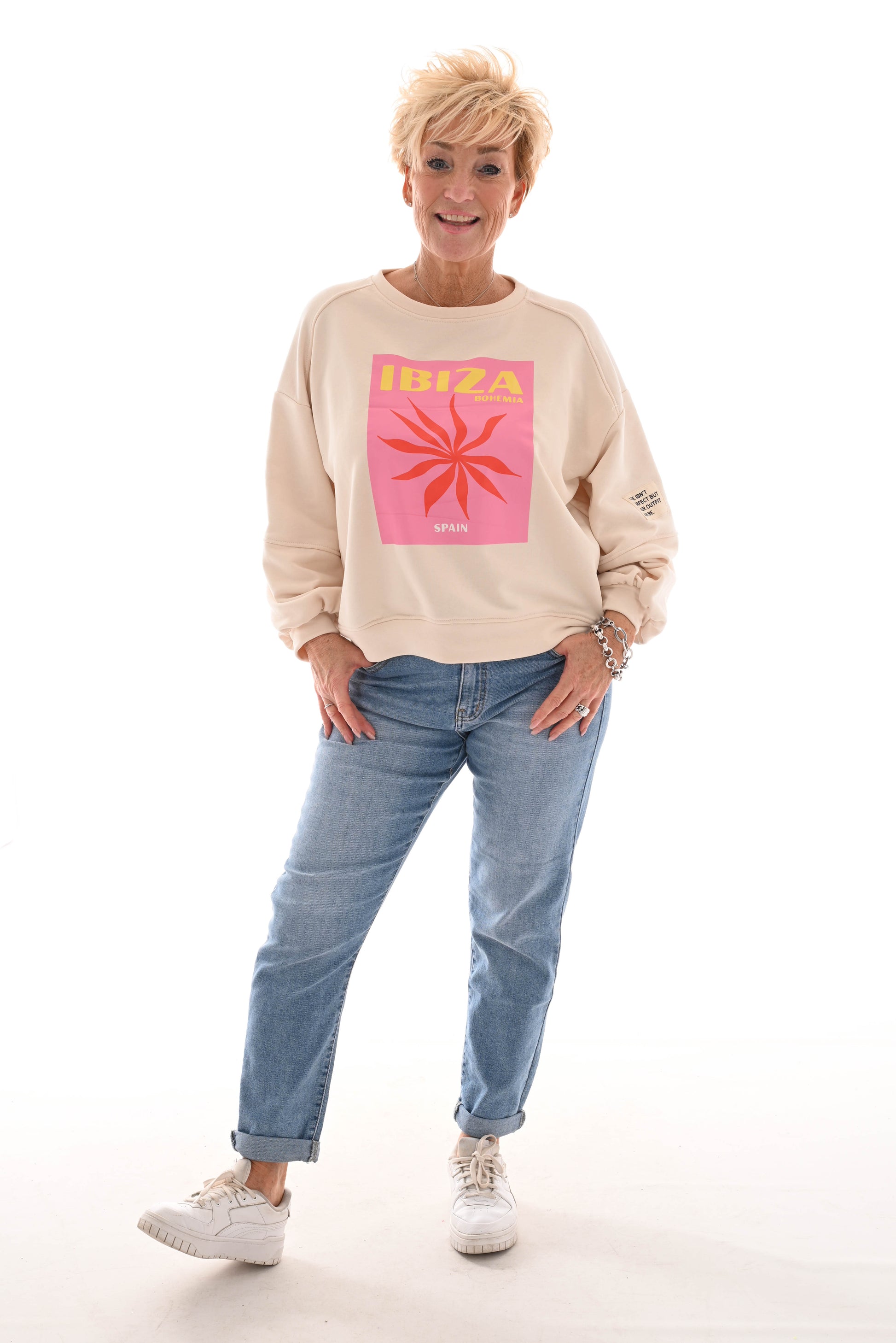 Korte sweater Ibiza creme