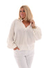 Blouse v-hals wafel wit