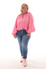 Blouse v-hals wafel barbieroze