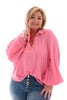 Blouse v-hals wafel barbieroze