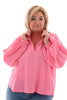 Blouse v-hals wafel barbieroze