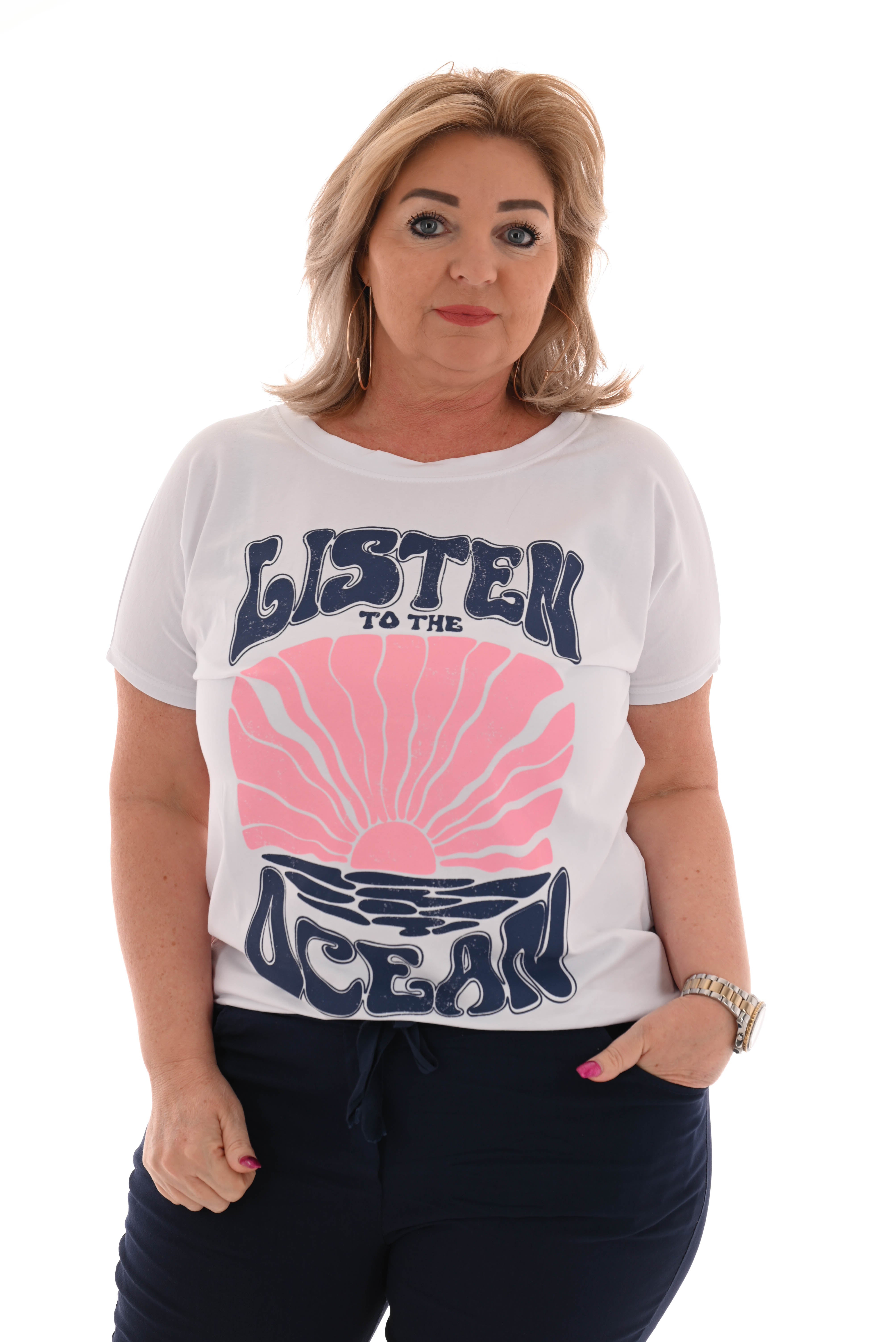 T-shirt Listen to the ocean blauw