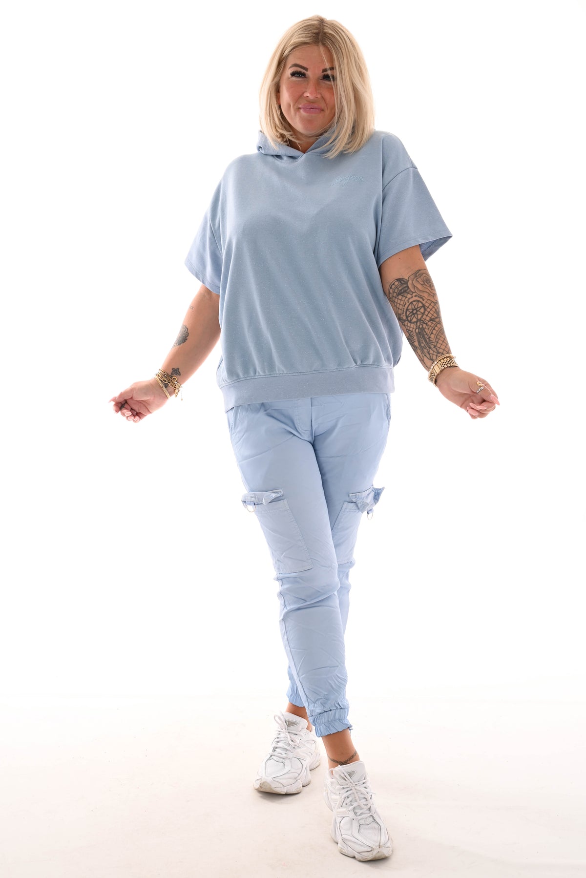 Hoodie korte mouwen bonjour blauw