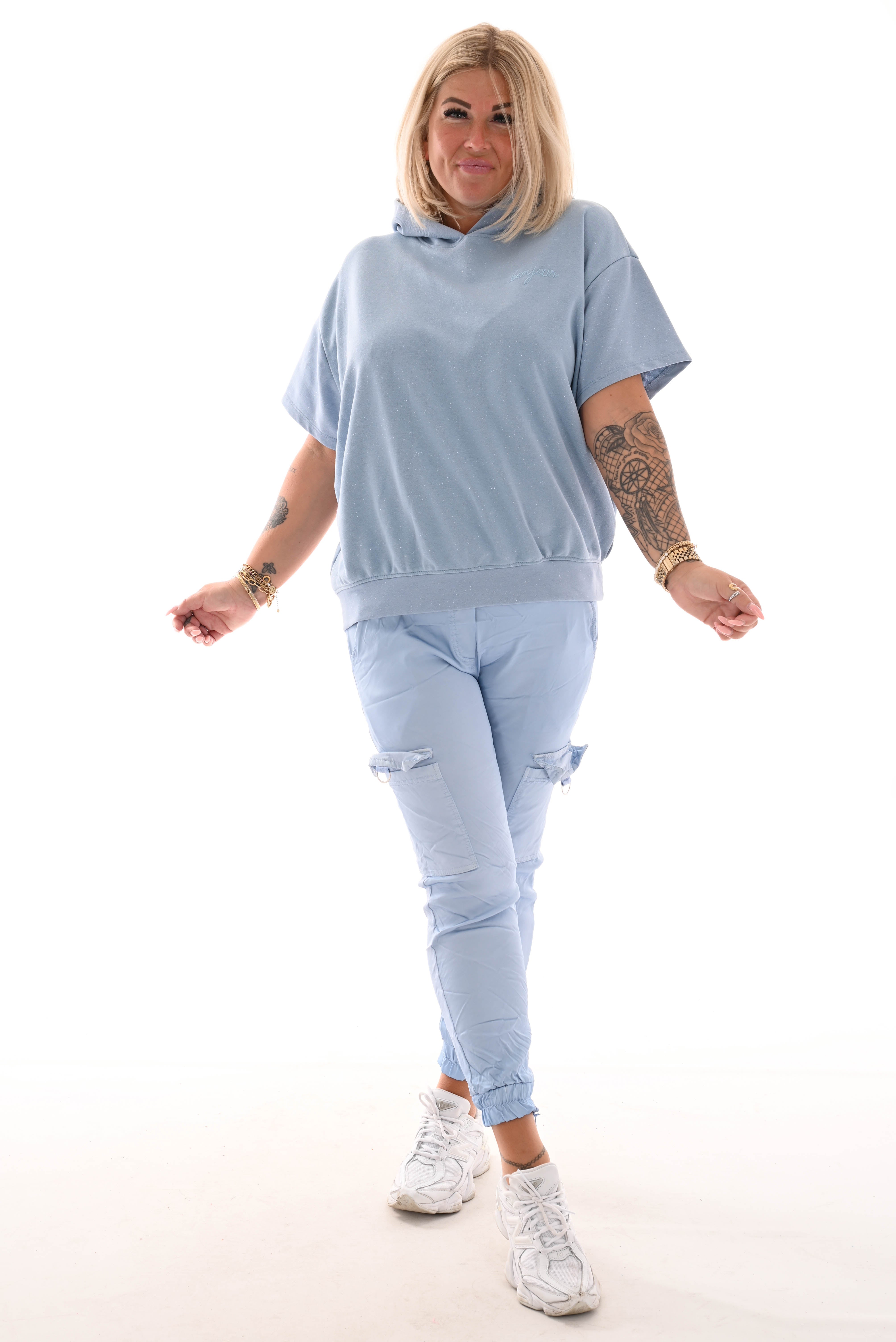 Hoodie korte mouwen bonjour blauw