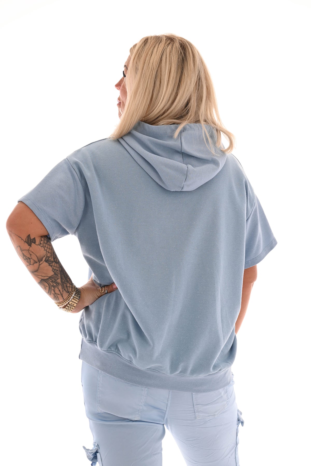 Hoodie korte mouwen bonjour blauw