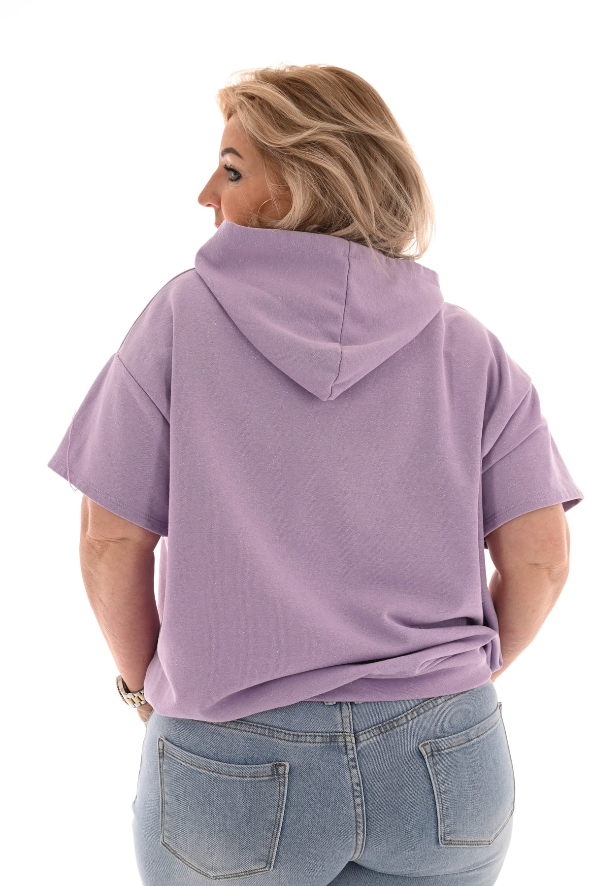 Hoodie korte mouwen bonjour lila
