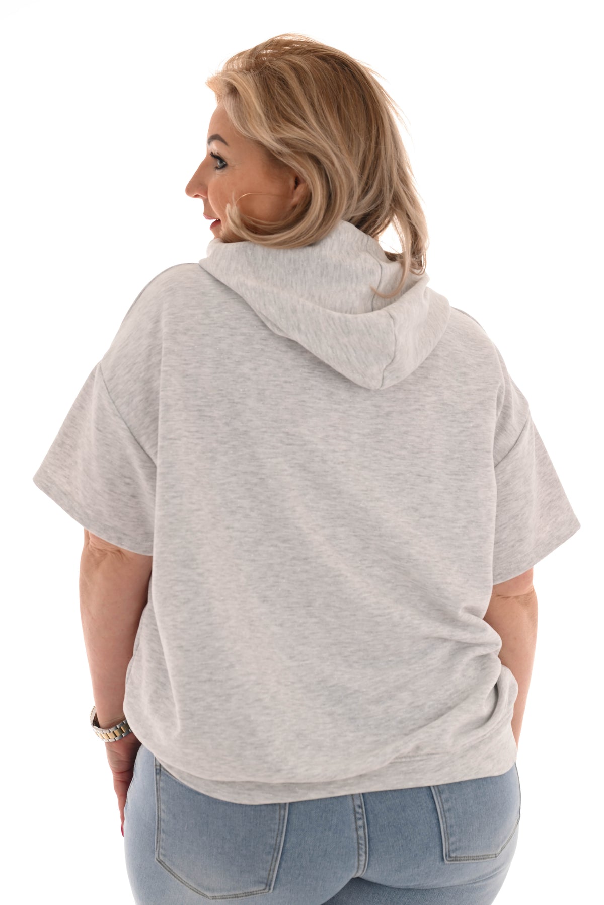 Hoodie korte mouwen bonjour lichtgrijs