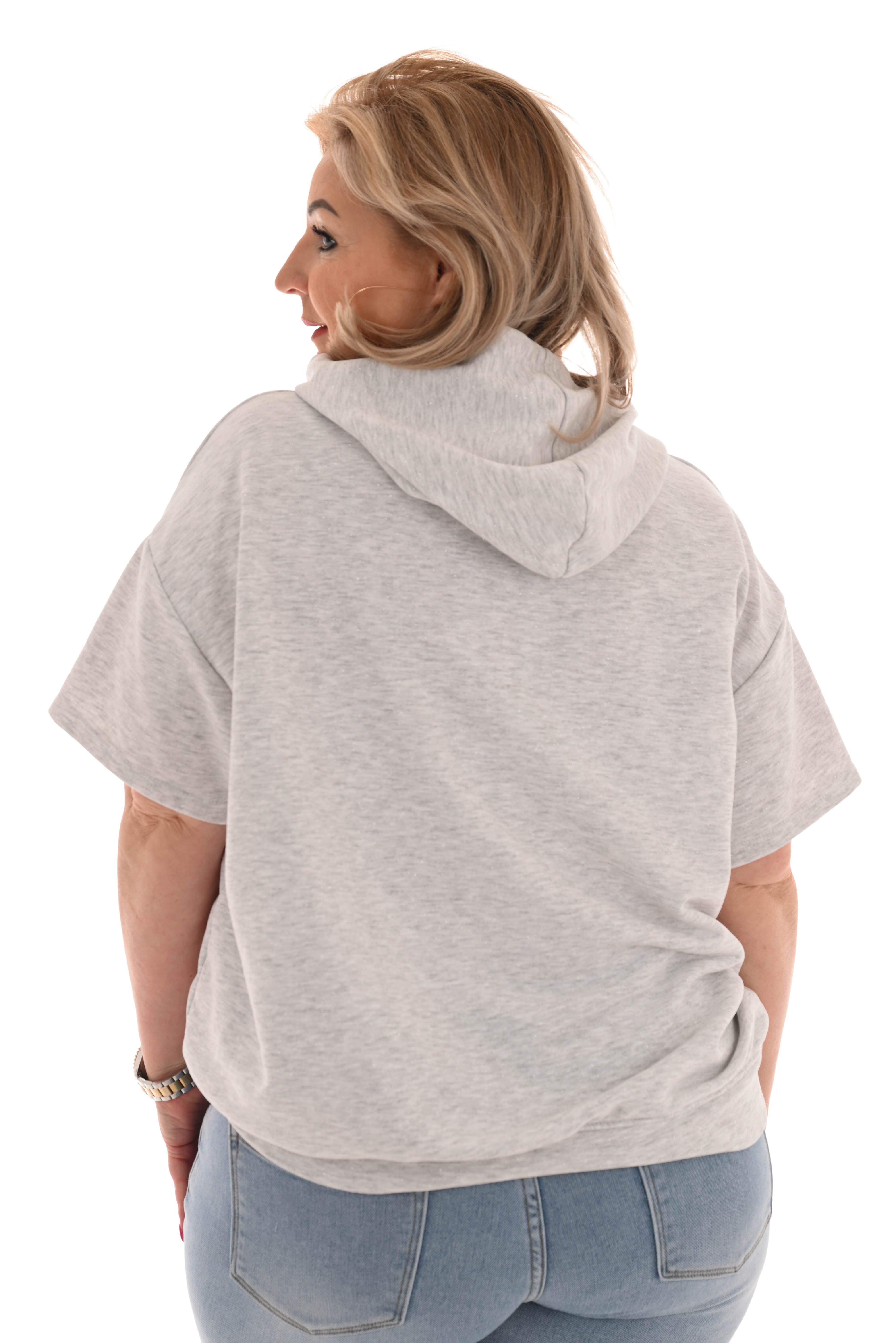 Hoodie korte mouwen bonjour lichtgrijs