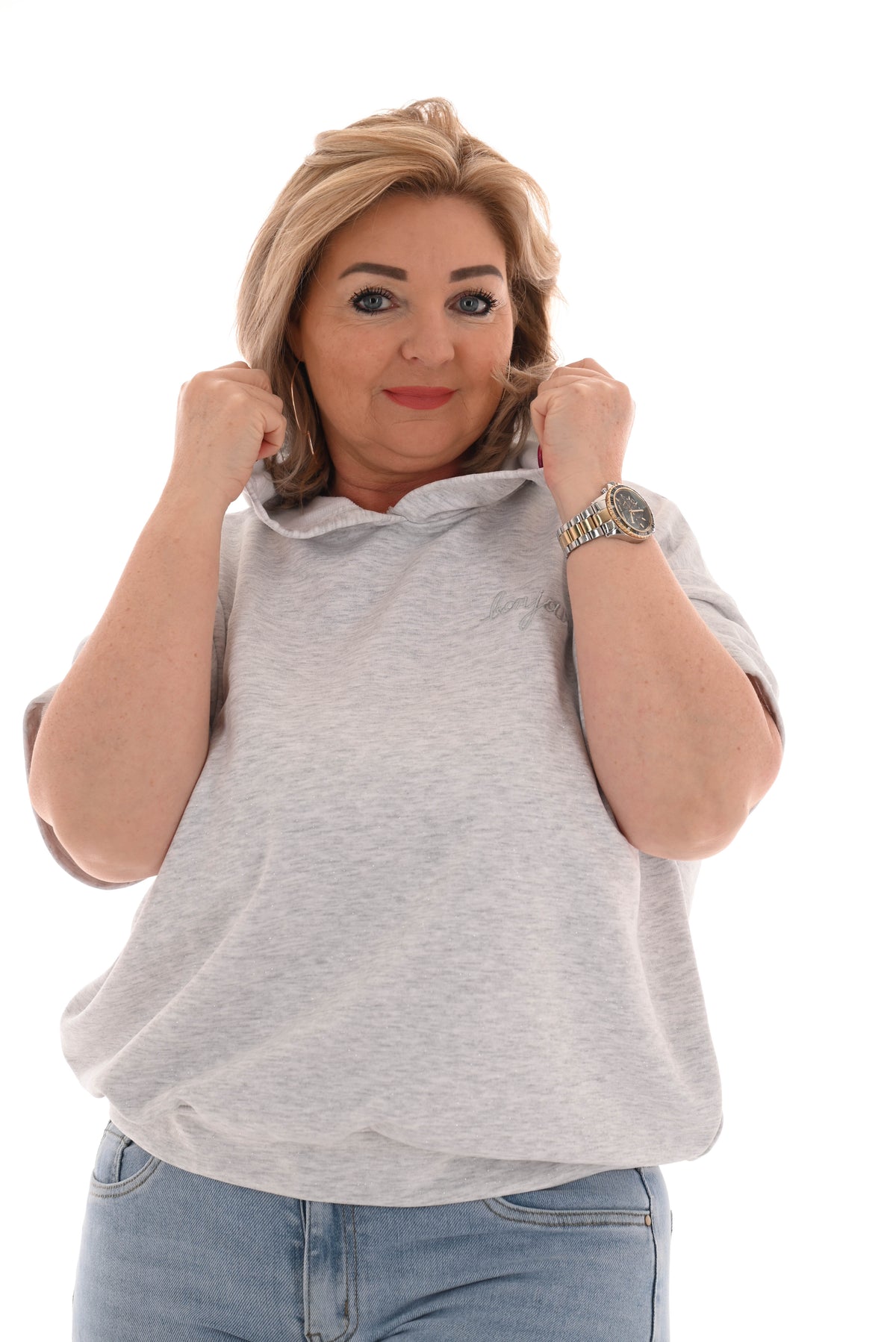 Hoodie korte mouwen bonjour lichtgrijs