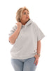 Hoodie korte mouwen wafel lichtgrijs