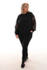 Sweater gehaakte mouwen bloemen zwart