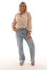 Top v-hals geknoopt gouden vegen beige
