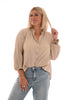 Top v-hals geknoopt gouden vegen beige