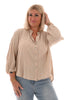 Top v-hals geknoopt gouden vegen beige