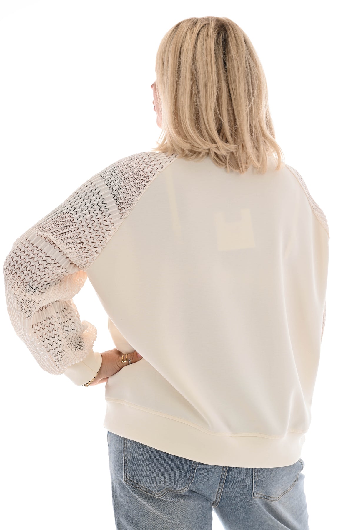 Sweater gehaakte mouwen zigzag creme