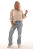 Blouse v-hals geknoopt crepe beige