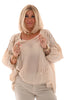 Top met trompetmouwen en kant beige