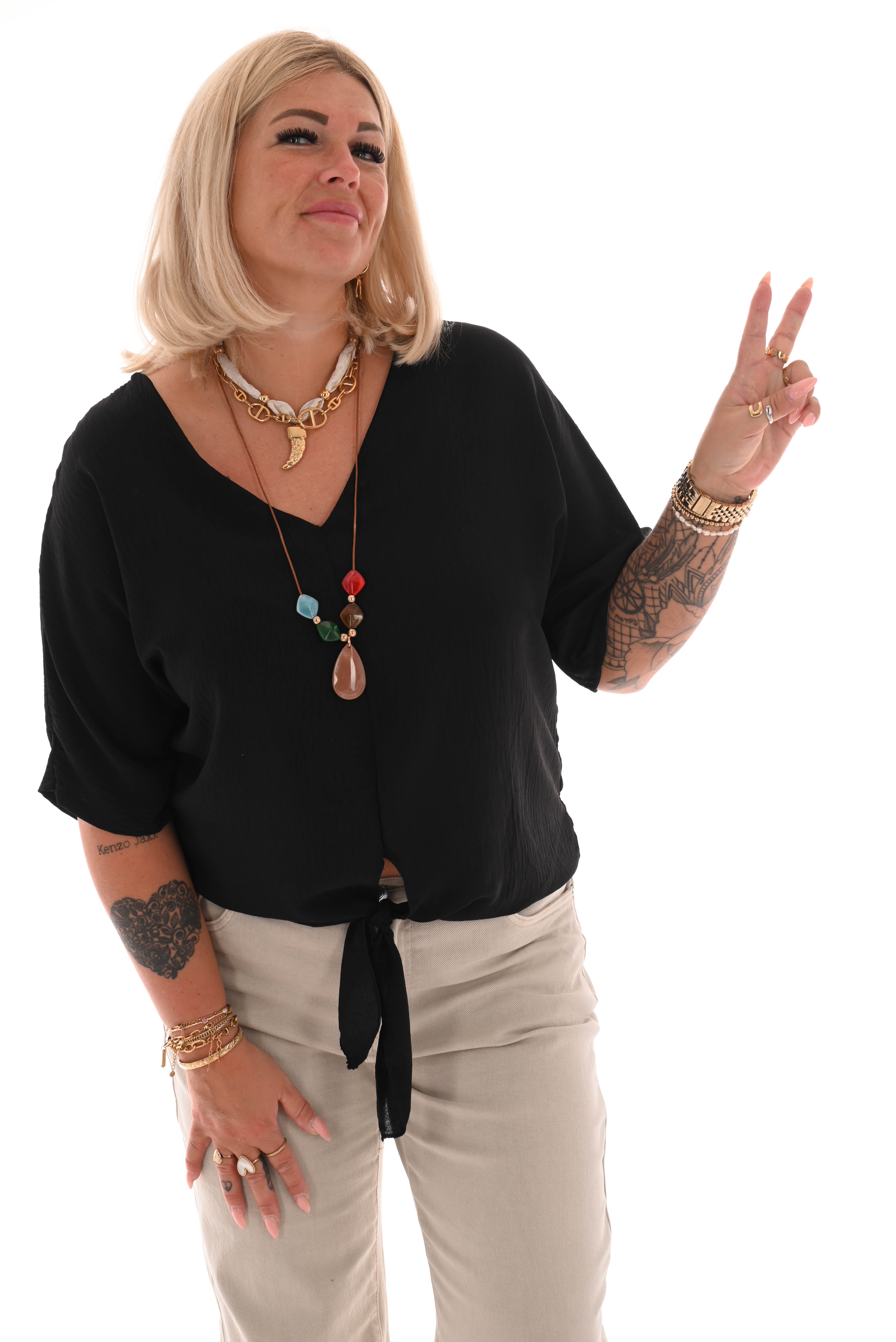 Geknoopte top met ketting zwart