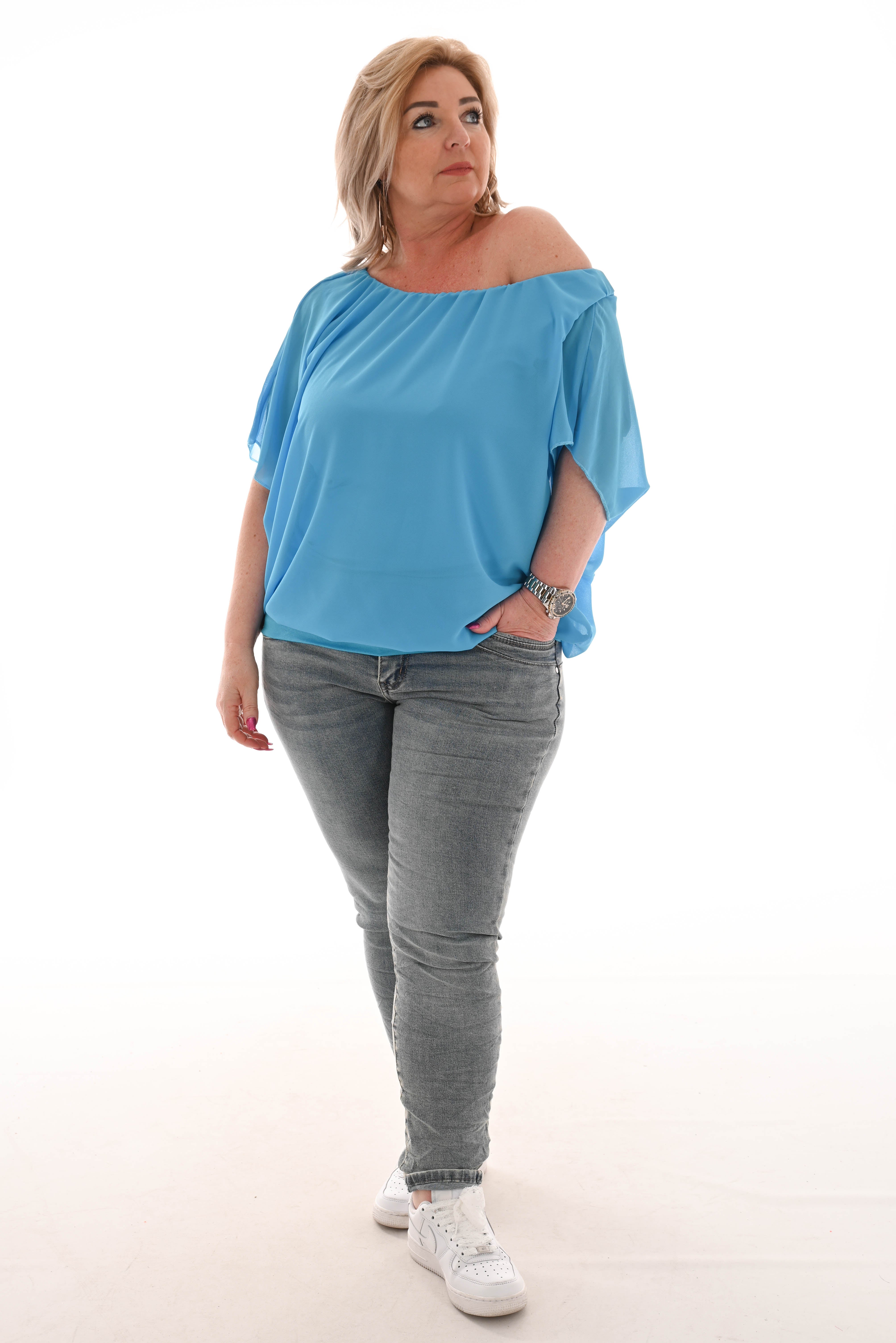 Ballon top korte mouwen uni blauw