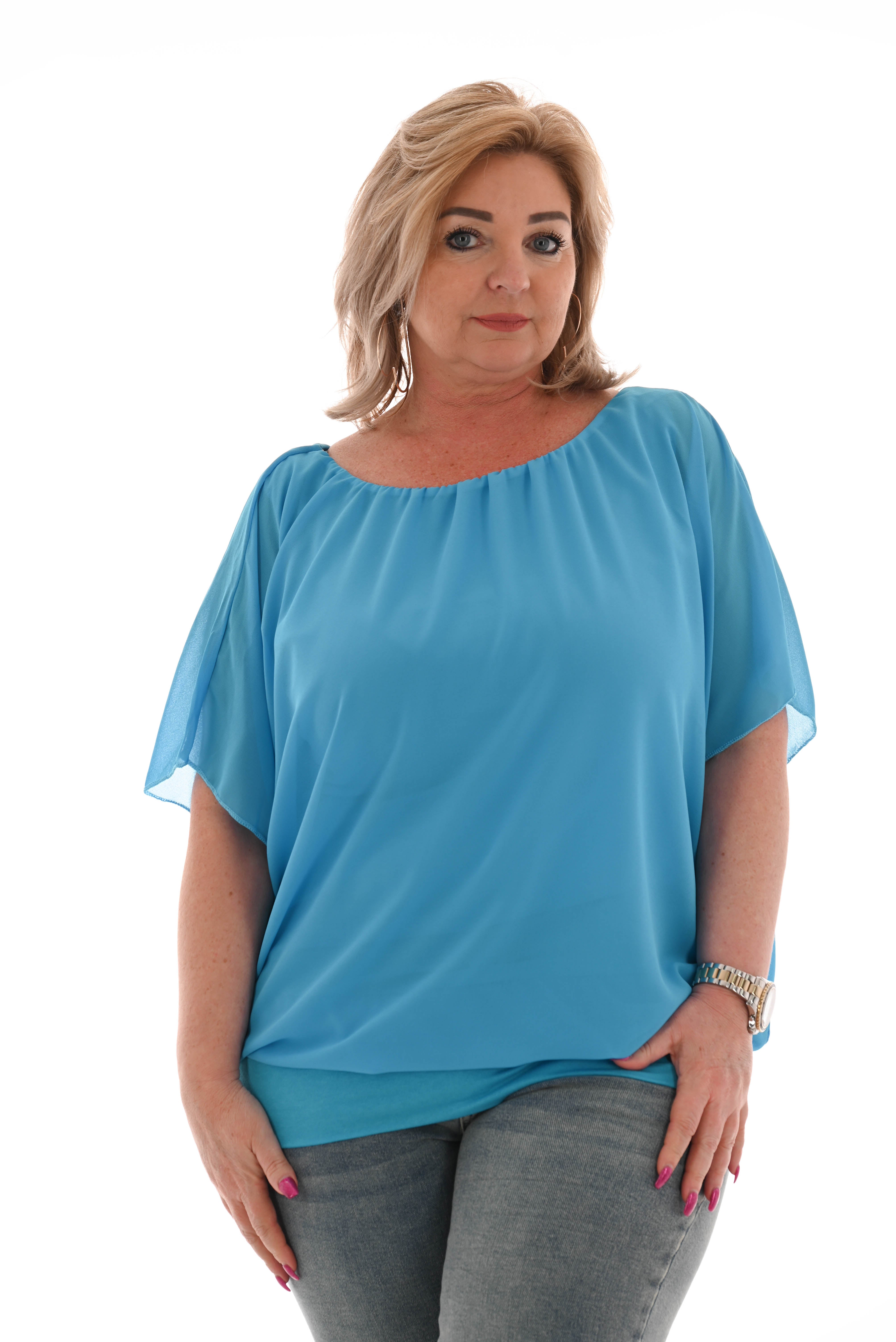 Ballon top korte mouwen uni blauw