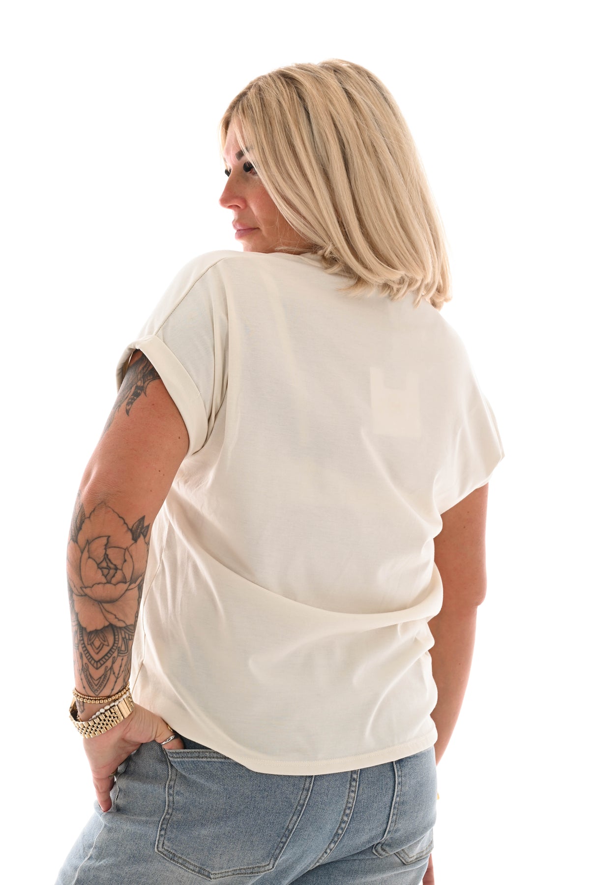 T-shirt v-hals Paris creme