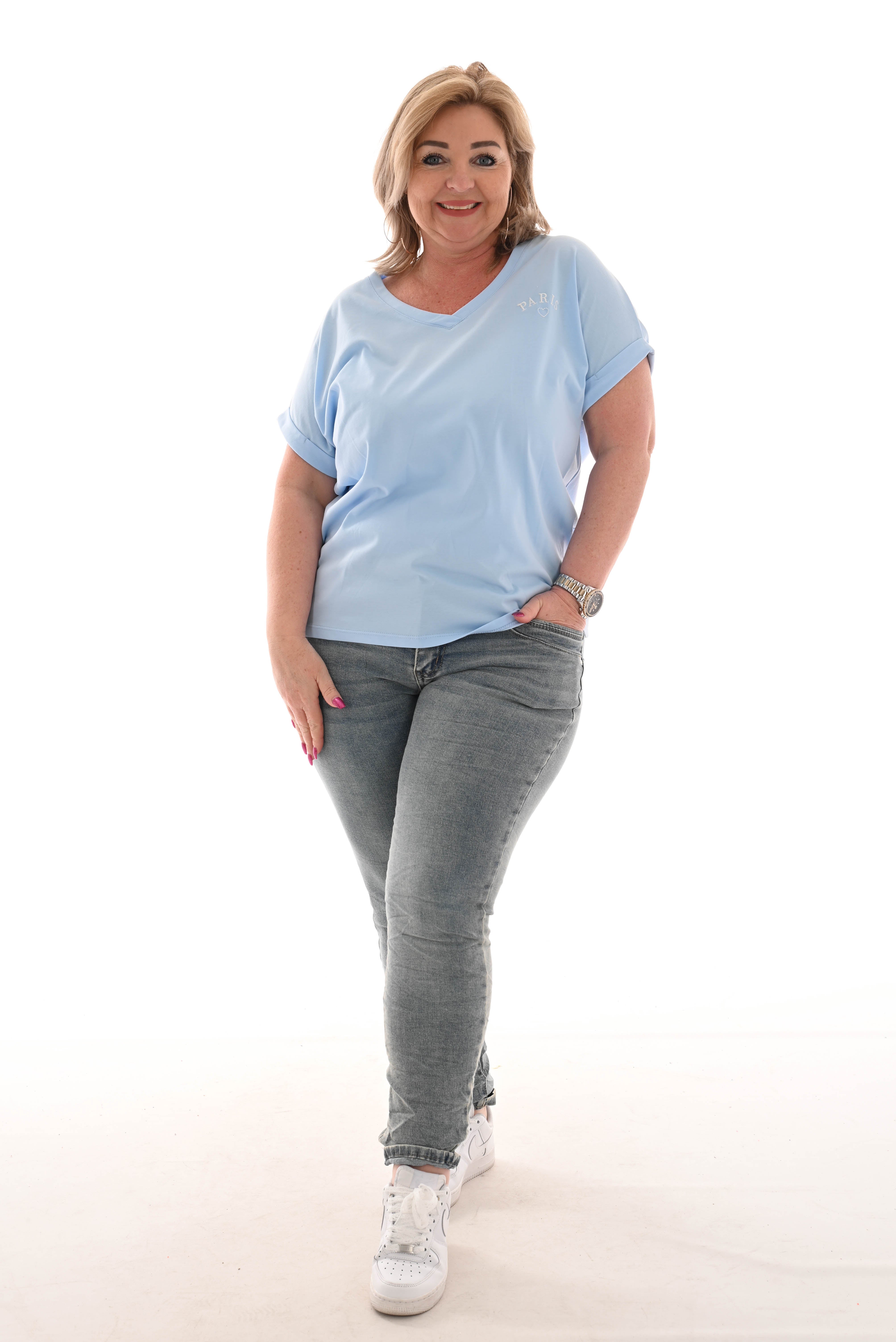 T-shirt v-hals Paris blauw