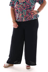 Wijde broek smock band uni marineblauw